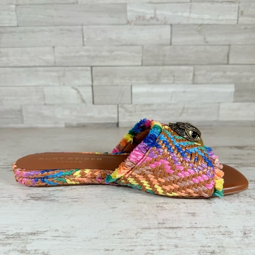 Kurt Geiger Kensington Eagle Casual Flat Raffia Slide Sandals EU 37 New Rainbow - Picture 11 of 16